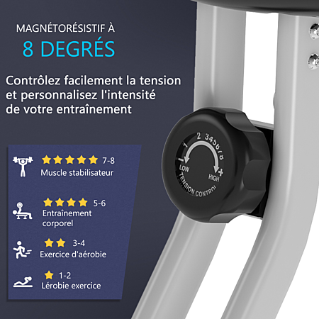 Vélo d'appartement pliable 8 niveaux de résistance magnétique selle réglable