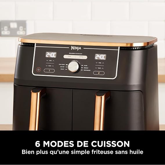 Ninja Foodi MAX Dual Zone Air Fryer, 2 Tiroirs, 9,5L, 6-en-1, Sans Huile