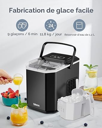 Silonn Machine à glaçons avec poignée de transport et panier à glace,