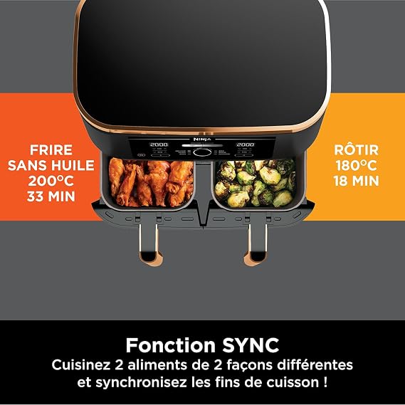 Ninja Foodi MAX Dual Zone Air Fryer, 2 Tiroirs, 9,5L, 6-en-1, Sans Huile