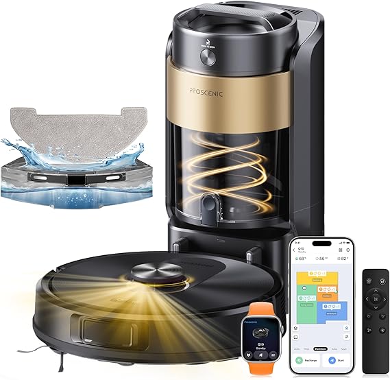 Proscenic Q20 Plus Robot Aspirateur Laveur 10000Pa avec Station Sans Sac Vidage Automatique,200Min
