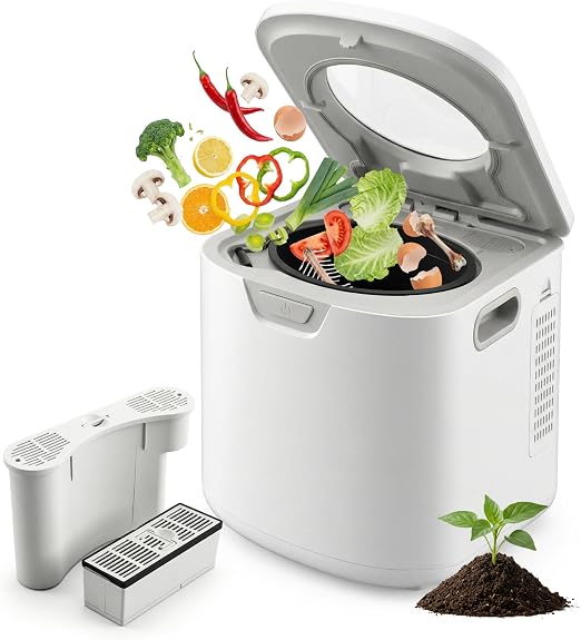 NutriChef composteur électrique de Cuisine 3,8 L – Composteur Intelligent de comptoir avec 2 filtres à Charbon Anti-odeurs, 3 Modes automatiques, Usage intérieur,