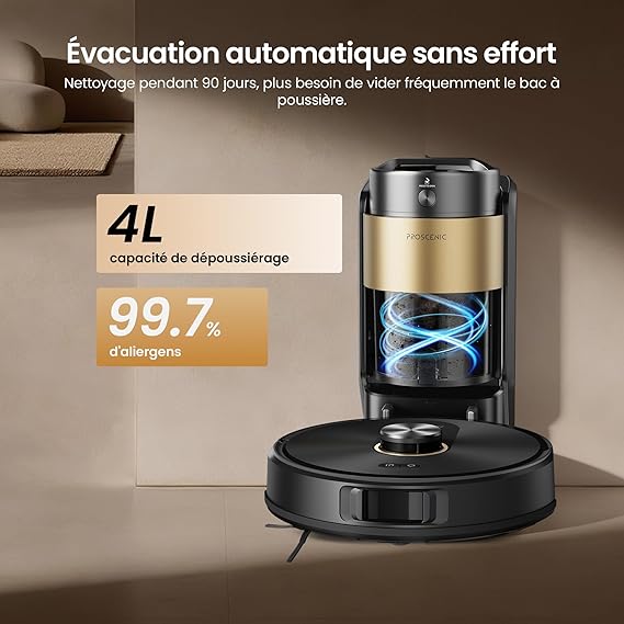 Proscenic Q20 Plus Robot Aspirateur Laveur 10000Pa avec Station Sans Sac Vidage Automatique,200Min