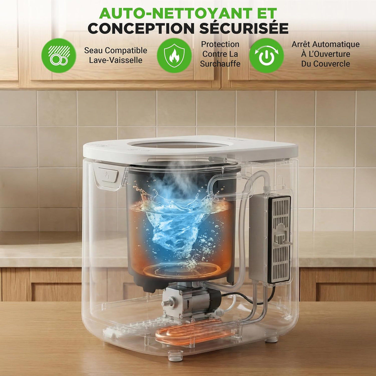 NutriChef composteur électrique de Cuisine 3,8 L – Composteur Intelligent de comptoir avec 2 filtres à Charbon Anti-odeurs, 3 Modes automatiques, Usage intérieur,