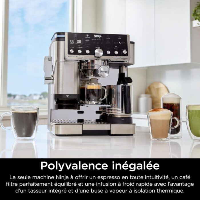 Ninja Machine à café Luxe Pro 3-en-1, Latte, Cappuccino, Infusion à froid et Espresso