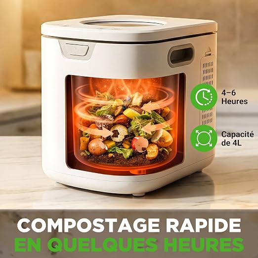NutriChef composteur électrique de Cuisine 3,8 L – Composteur Intelligent de comptoir avec 2 filtres à Charbon Anti-odeurs, 3 Modes automatiques, Usage intérieur,