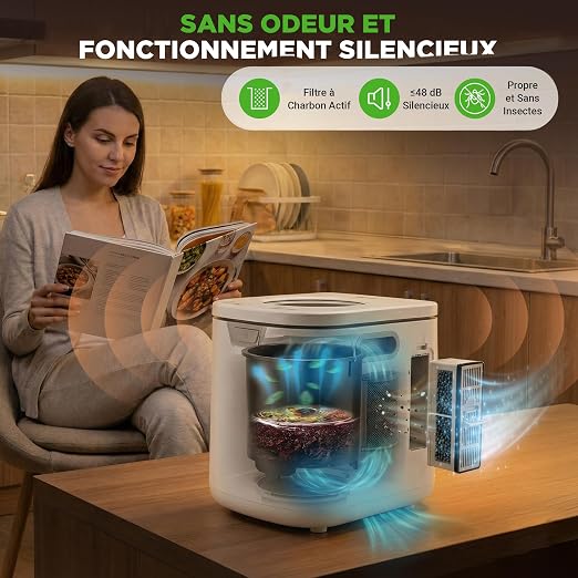 NutriChef composteur électrique de Cuisine 3,8 L – Composteur Intelligent de comptoir avec 2 filtres à Charbon Anti-odeurs, 3 Modes automatiques, Usage intérieur,