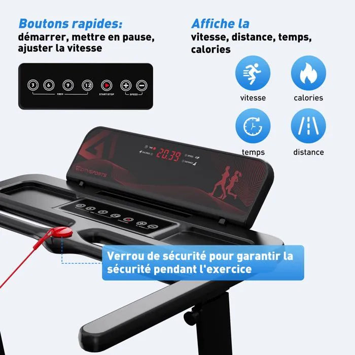 CITYSPORTS WP9 Tapis de Course Electrique. Tapis de course pliable.1400W, Vitesse 1.0- 12.0km/h,